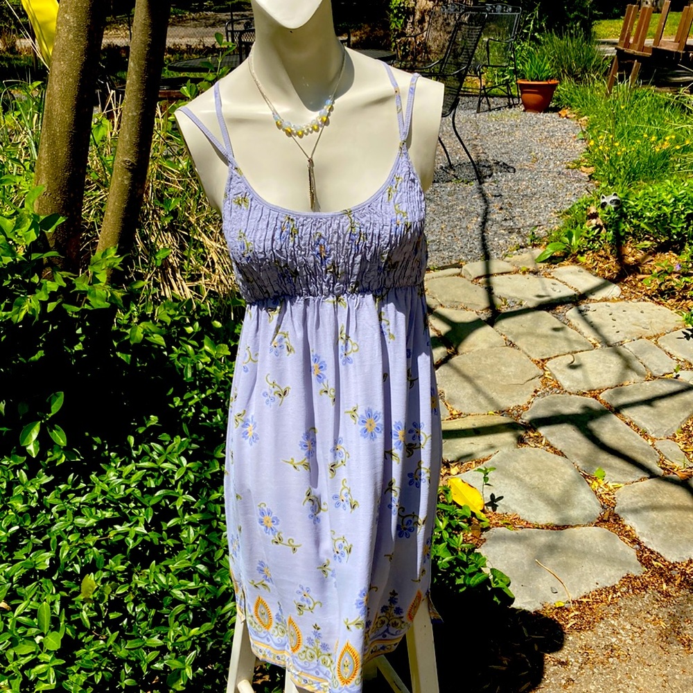Uncivilized Blue floral smocked Empire Waist Thin Strap sundress